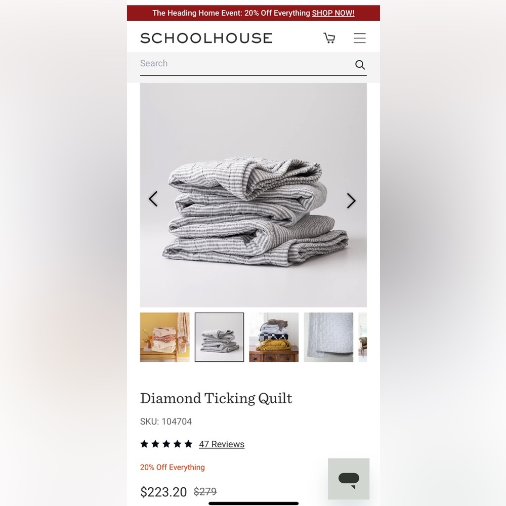 Schoolhouse Diamond Ticking Quilt - Queen Size